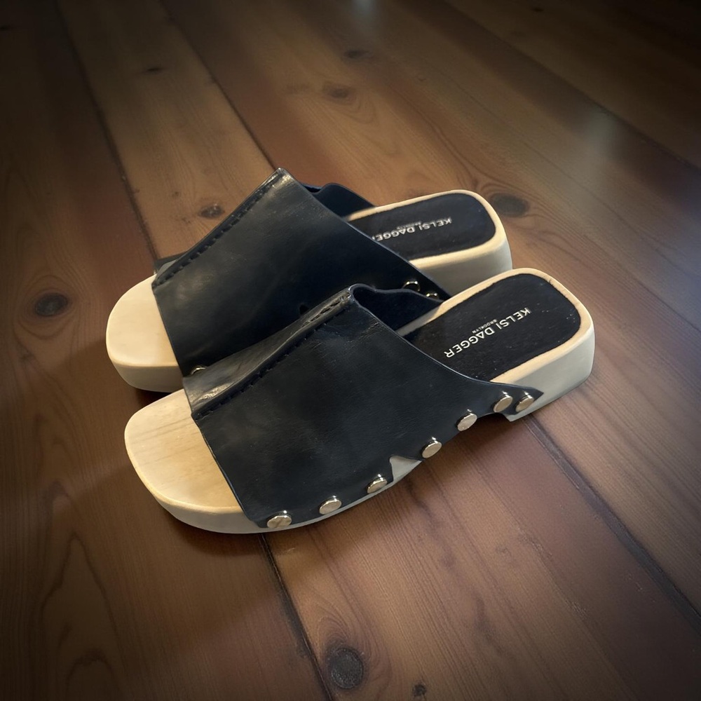 Kelsi Dagger Black and Cream Studded Slides